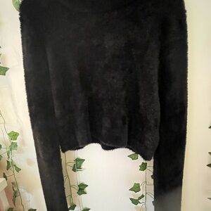 Girls Designer Black Fuzzy Sweater (Size XL)